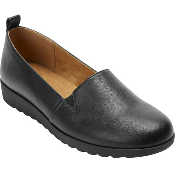 Comfortview Wide Width June Flat Women's Slip-On Shoes - 8 M, Black