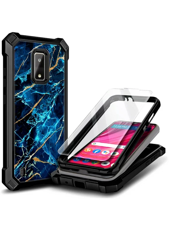 Compatible for BLU View 4 (B135DL) / View 2 (B131DL) Case w/ Tempered Glass Screen Protector, Nagebee Full-Body Protective Shockproof Rugged Bumper Impact Resist Durable Phone Cover (Sapphire)