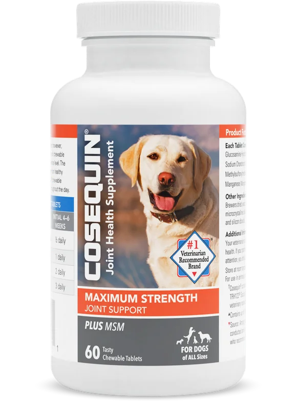 Cosequin Joint Health Supplement for Dogs, Maximum Strength Plus MSM Chewable Tablets 60ct