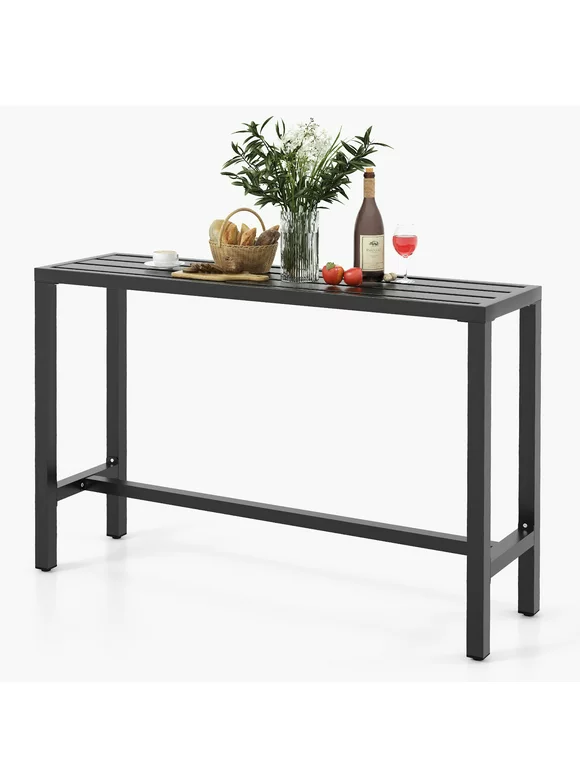 Costway Outdoor Metal Bar Table 55'' Patio Rectangular Counter Height Dining Table Black