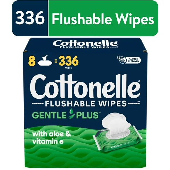 Cottonelle Gentle Plus Flushable Wipes, 8 Flip-Top Packs