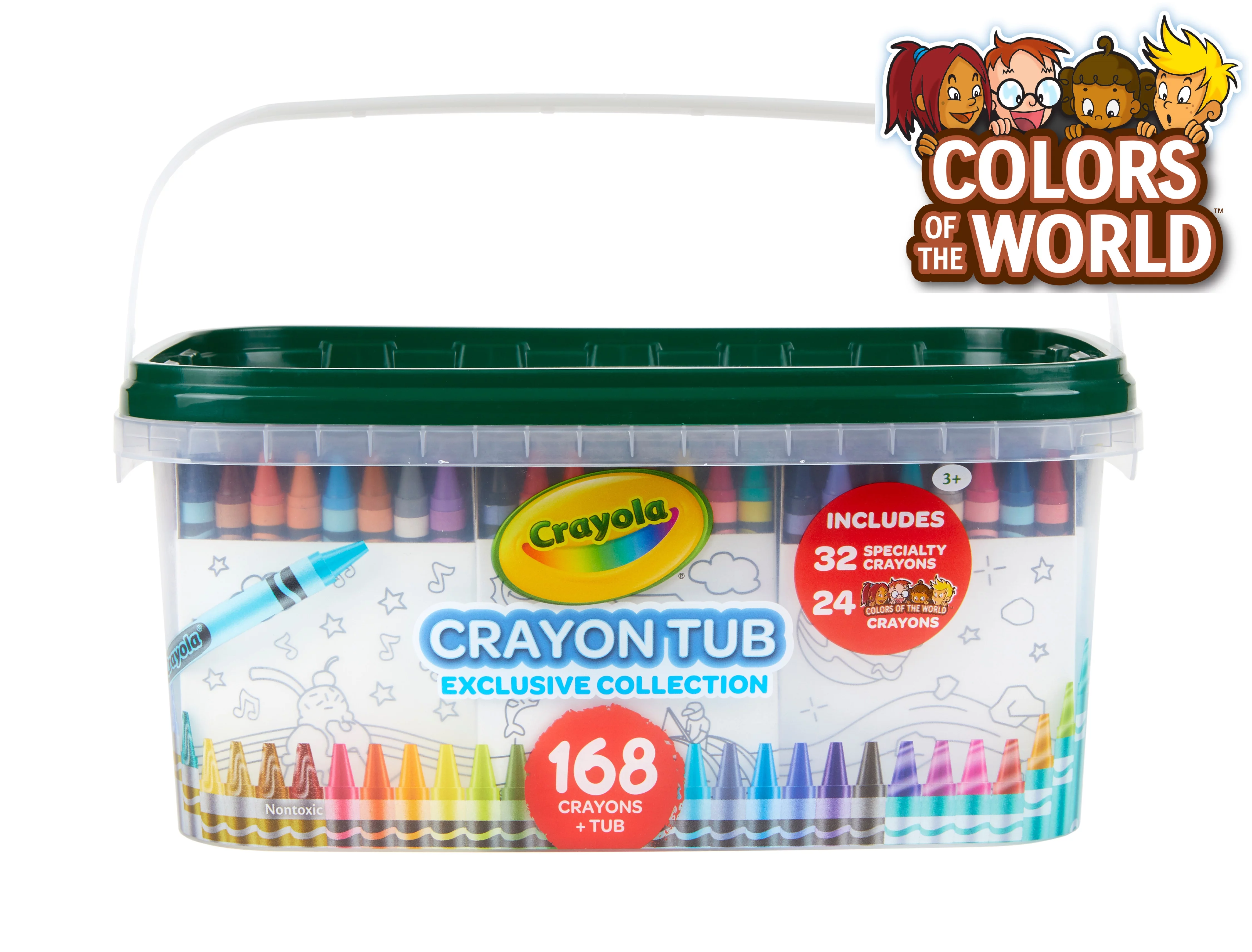 Crayola Crayon & Storage Tub, School Supplies, 168 Ct, with Colors of the World Crayons, Holiday Gift for Kids