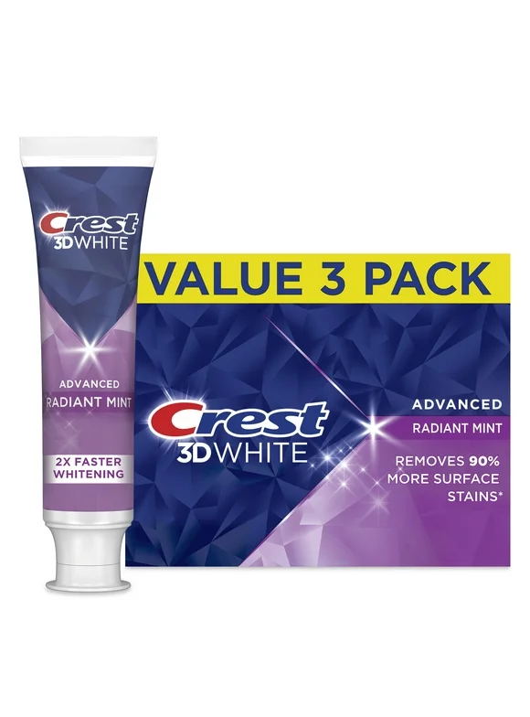 Crest 3D White Advanced Radiant Mint Teeth Whitening Toothpaste, 3.3 oz, 3 Pack