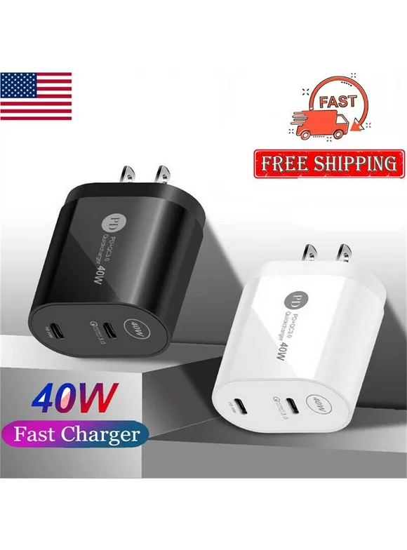 Dazone 1 Pack USB C Fast Charger Dual PD, 40W Wall Charger Phone Adapter PD Fast Charging Power Supply, Double Type C Port Wall Plug for iPhone 13 12 11 Pro Max Mini, iPad, MacBook, Samsung, Black
