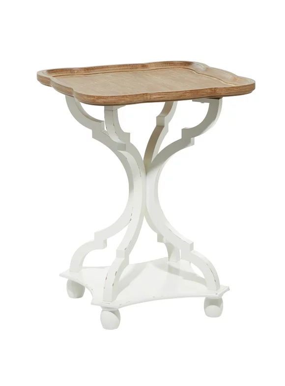 DecMode 20" x 25" White Wood Accent Table with Brown Wood Top, 1-Piece
