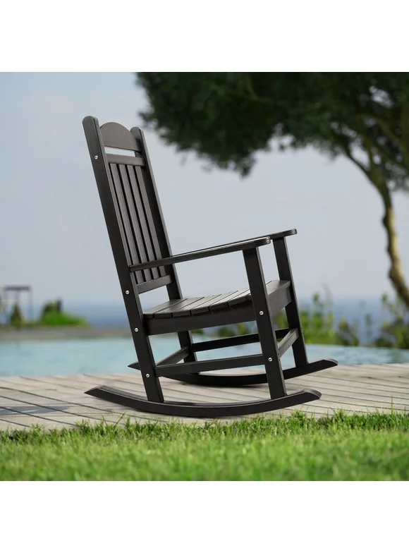 Devoko Outdoor Rocking Chair Presidential Rocker HDPE All-weather Chair (One Chair Only), Black