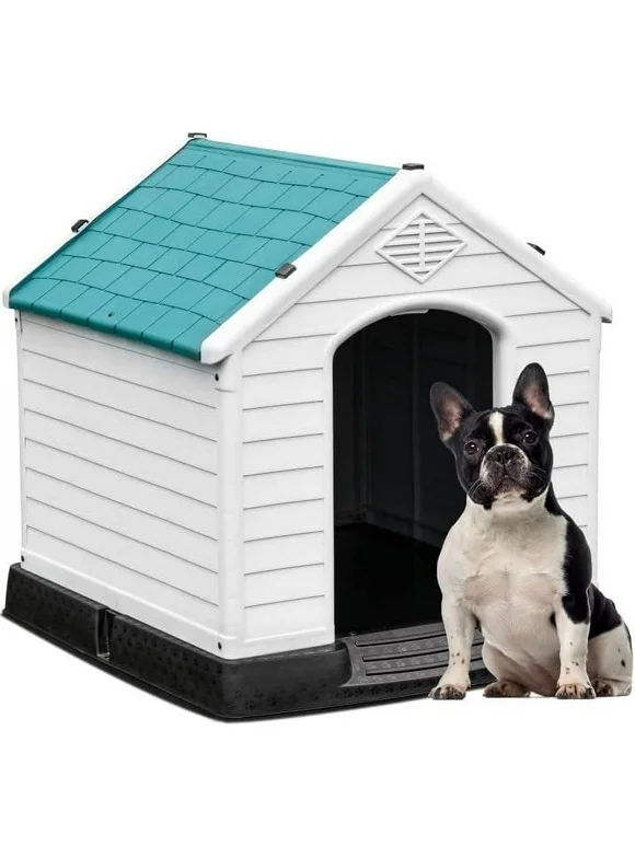 Dextrus Large Plastic Dog House with Air Vents and Elevated Floor,Water Resistant Dog Puppy Shelter for Indoor and Outdoor Use,Spacious and Durable(28.5"L*26"W*28"H, Blue)