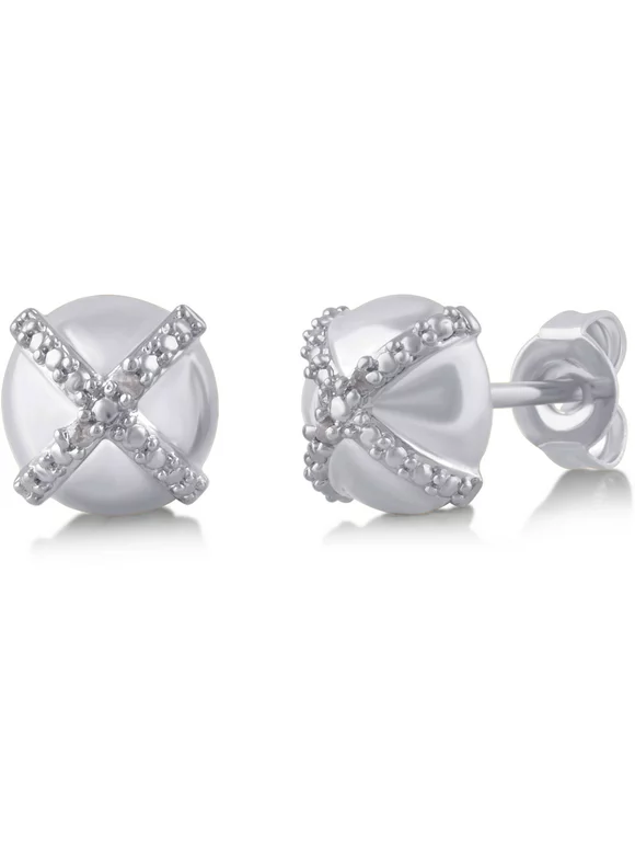 Diamond Accent Silver Tone "X" Stud Earrings