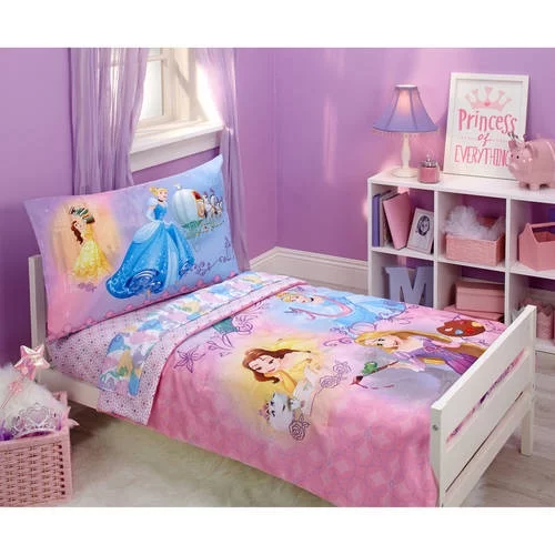Disney Princess 4-Piece Toddler Bedding Set, Adventure Rules, Pink, Toddler Bed