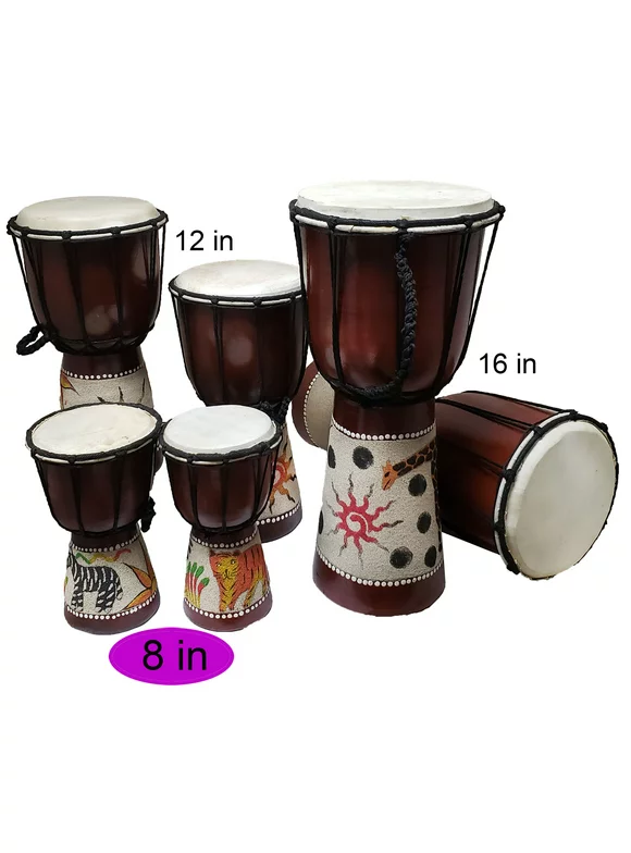Djembe Drum Unique Sand Design Effect African Inspired Hand Made Musical Dcor 8 Inch Tiger Pattern