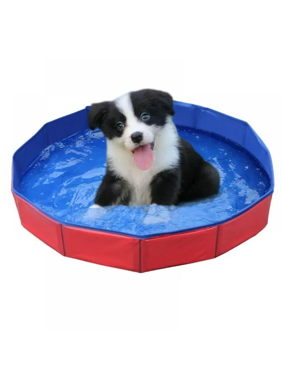 Dog Pool, Slip-Resistant Kiddie Pool, Foldable PVC Dog Pet Swimming Pool, Hard Plastic Pool for Kids, Portable Pools for Large Medium Small Dogs & Kids