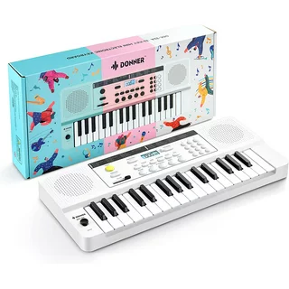 Donner 32 Key Electronic Keyboard Piano, Fun Gift for Birthday& Christmas for Beginners, Kids Instrument with LED Light Keyboard Teaching Mode, White, DEK-32A