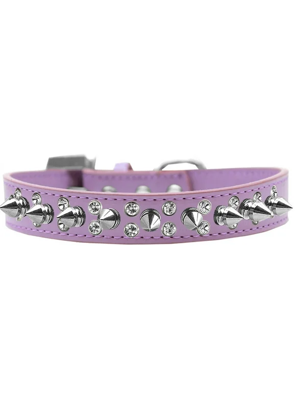 Double Crystal And Silver Spikes Dog Collar Size Lavender 14