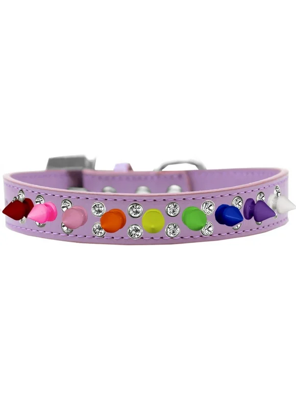 Double Crystal With Rainbow Spikes Dog Collar Size Lavender 18