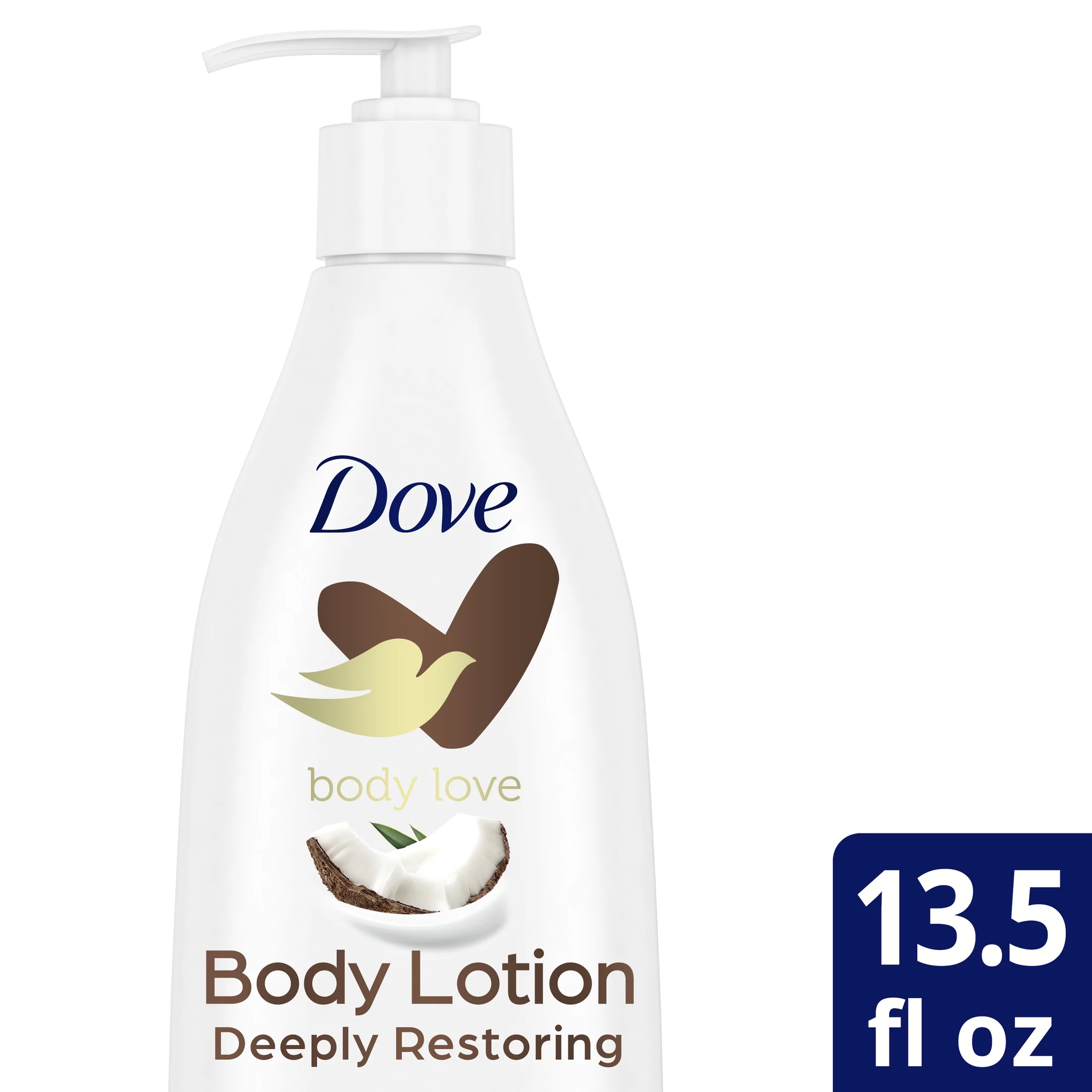 Dove Body Love Deeply Restoring Body Lotion for Dry Skin, Coconut Oil and Cocoa Butter, 13.5 fl oz