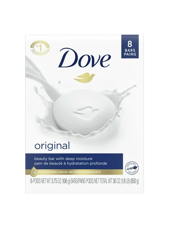 Dove Original Deep Moisturizing Beauty Bar Soap, Unscented, 3.75 oz (8 Bars)