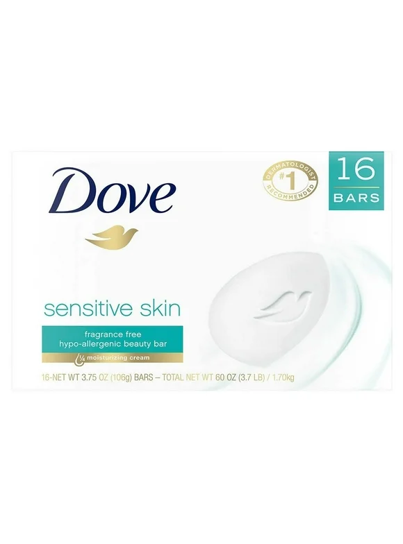Dove Sensitive Skin Gentle Beauty Bar Soap, Unscented, 3.75 oz (8 Bars)
