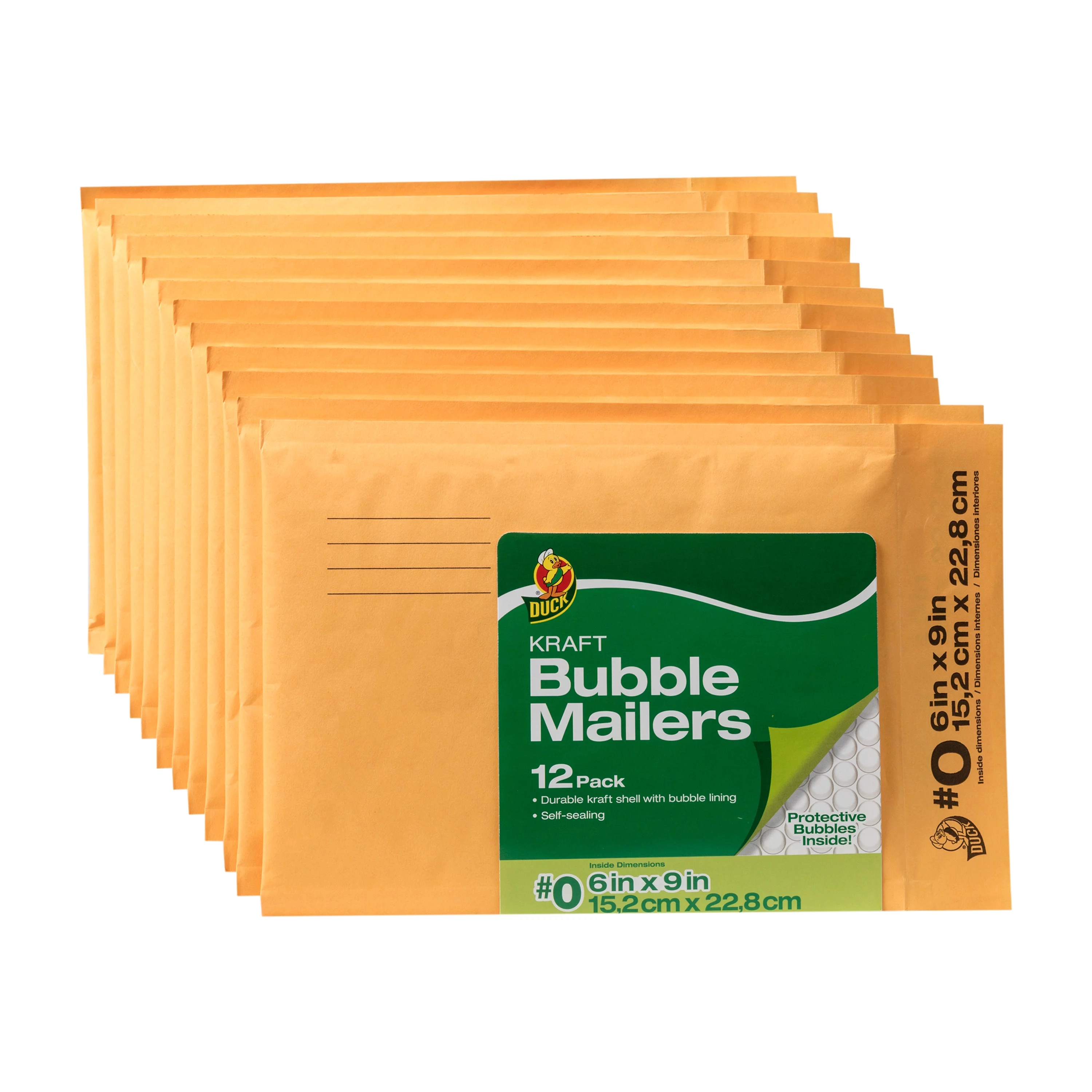 Duck Self-Seal Kraft Bubble Mailer #0, 6" x 9", Solid Manila, 12 Pack