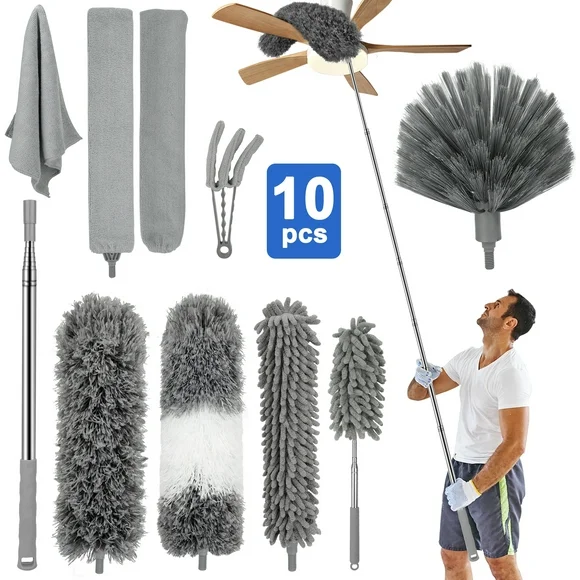 EEEkit 10Pcs Home Cleaning Tool Kit, 99" Telescopic Dusters for Cleaning High Ceiling Fans Blinds