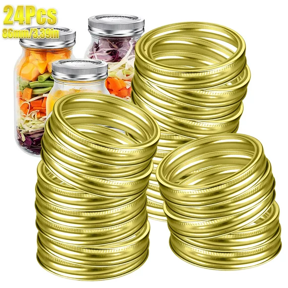 EEEkit 24pcs Mason Jar Replacement Rings, 86mm Wide Mouth Canning Lid Bands, Reusable and Leak-Proof, Rose Gold