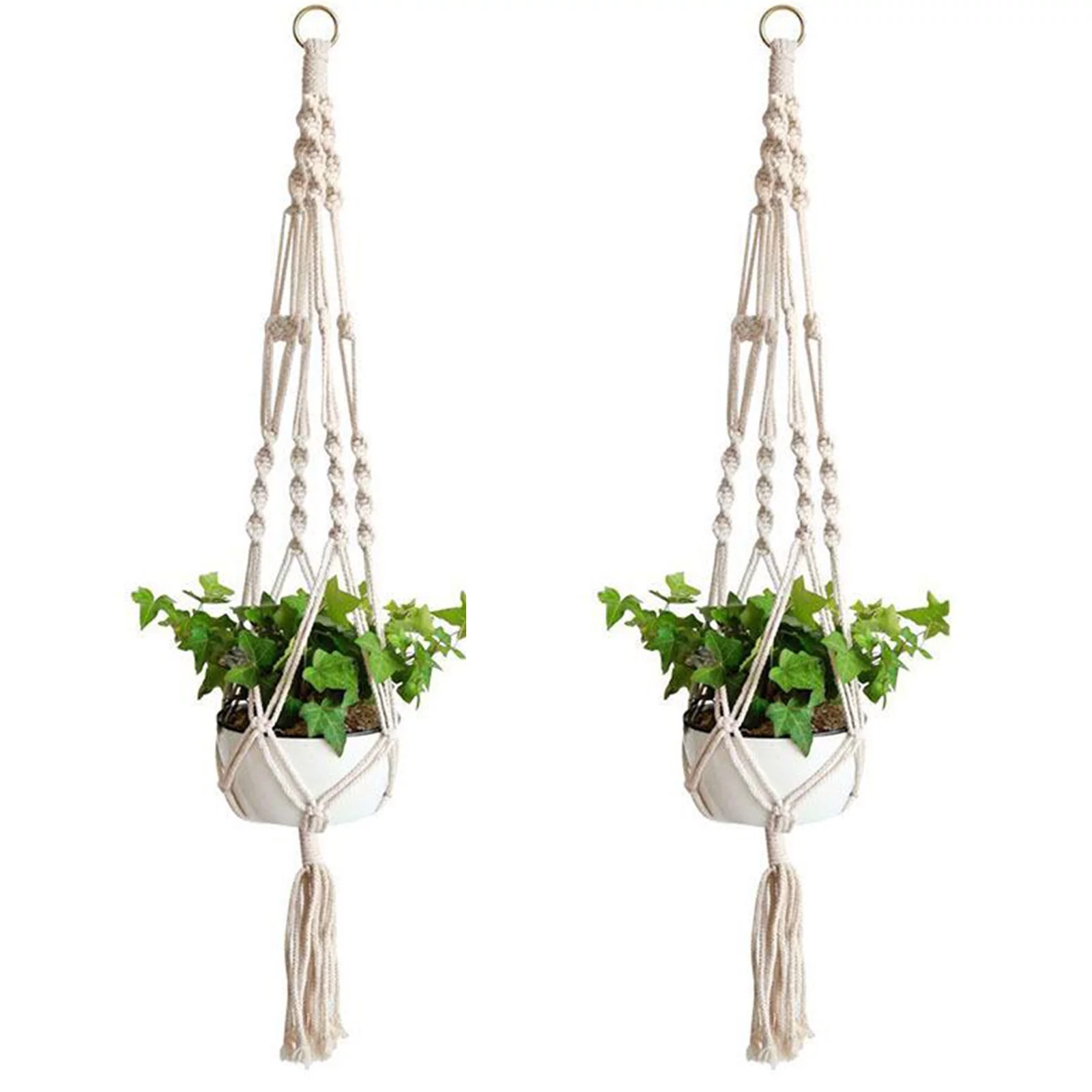 EEEkit 2pcs Macrame Plant Hangers, Indoor Outdoor Hanging Planter Baskets, Decorative Flower Pot Holders for Succulents Cacti Herbs, Boho Home Decor