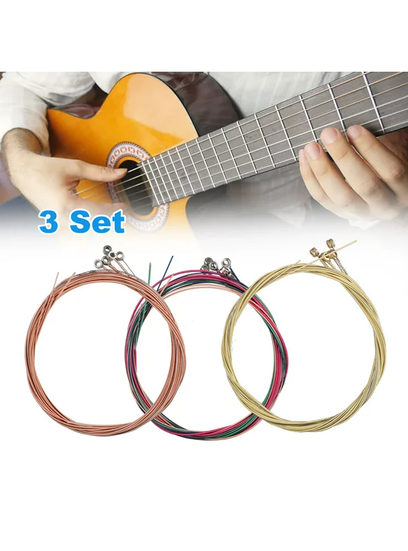 EEEkit 3 Sets of 6 Acoustic Guitar Strings Replacement for Beginners - Yellow, Red, Multicolor