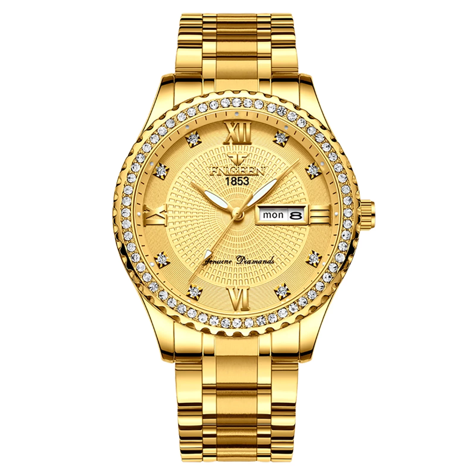 EEEkit Classic Diamond Gold Watches for Men, Stainless Steel Waterproof Dress Watch, Men's Quartz Analog Wristwatch