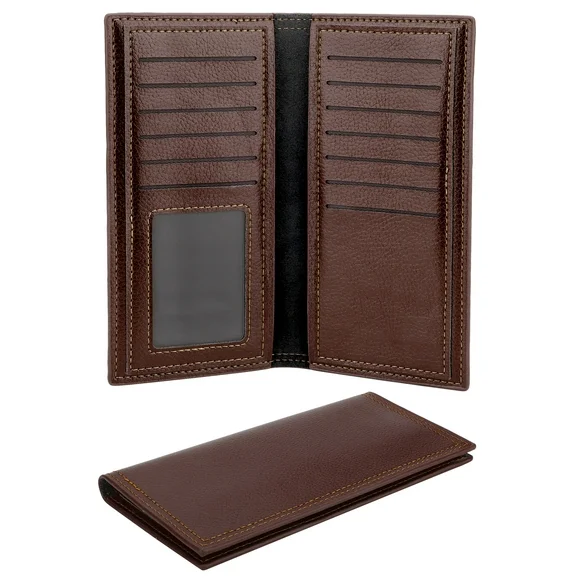 EEEkit Long Bifold Wallet for Men, Slim PU Leather Purse, RFID Blocking Credit Card Holder, Coffee
