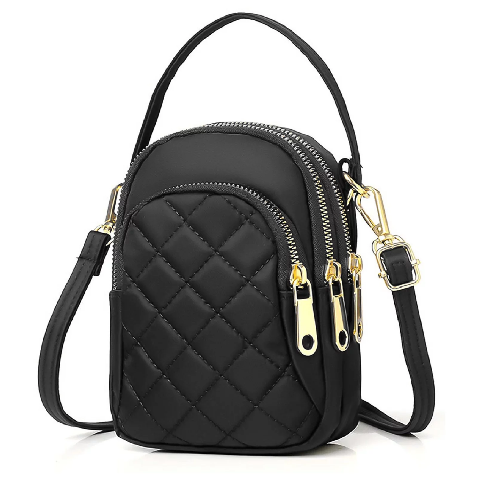 EEEkit Quilted Crossbody Cellphone Bag for Women, Small Phone Handbag with 3 Zipper Pockets and Adjustable Strap