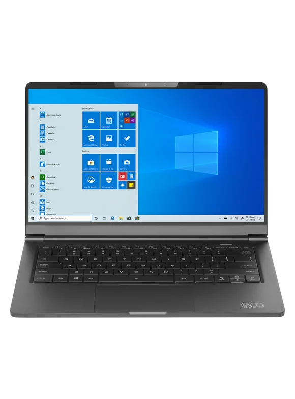 EVOO 14.1” Ultra Slim Notebook - Elite Series, FHD Display, AMD Ryzen 5 3500U Processor with Radeon Vega 8 Graphics, 8GB RAM, 256GB SSD, HD Webcam, Windows 10 Home, Black