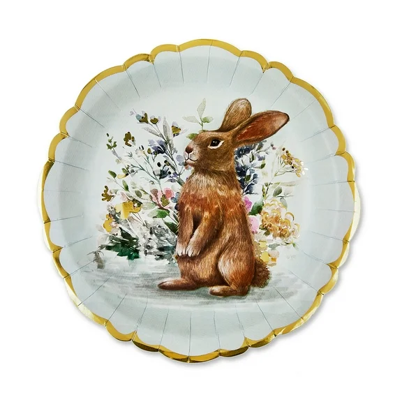 Easter Bunny Paper Plates, 8 inch round, 8 Count, by Way To Celebrate, Multi-Colored, Gold Foil Hot Stamp