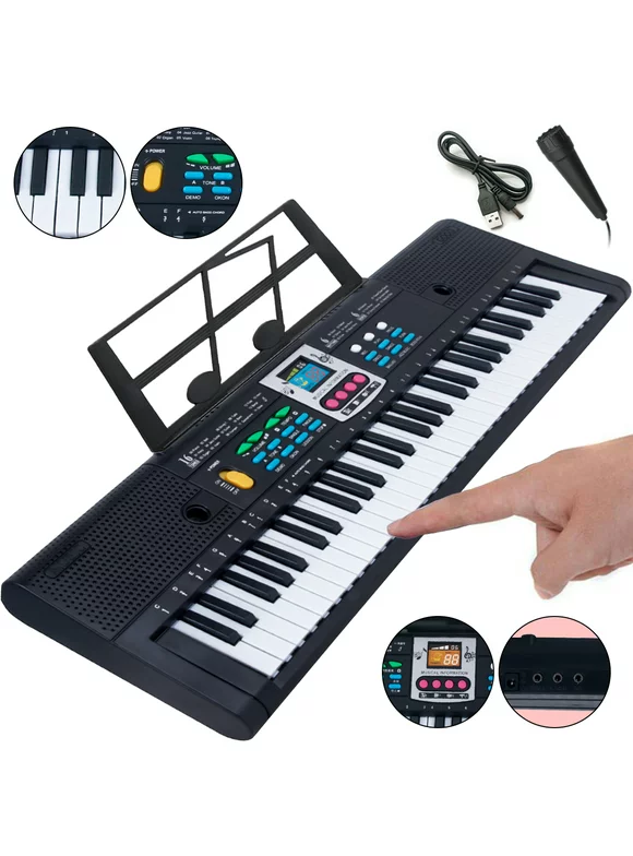 Electronic Keyboard Piano,Willstar 61-Key Portable Electronic Piano Keyboard with Recording, USB cable, Mic, Black(Piano with Music Stand)
