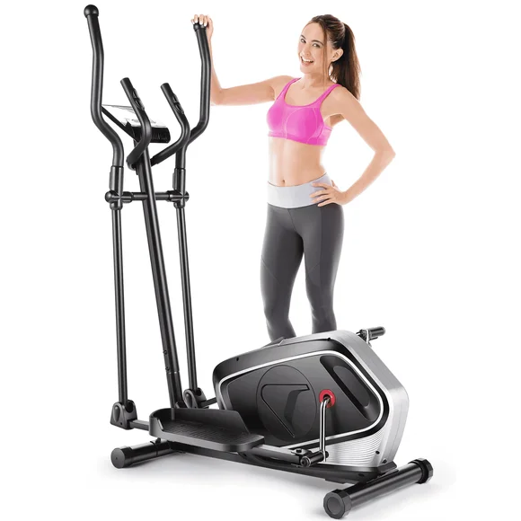Elliptical Machine 8 Levels Elliptical Trainers with Heart Rate Sensor LCD Monitor Smooth Quiet Driven for Home Gym Office 390lbs Capacity 15inch Stride Length Black