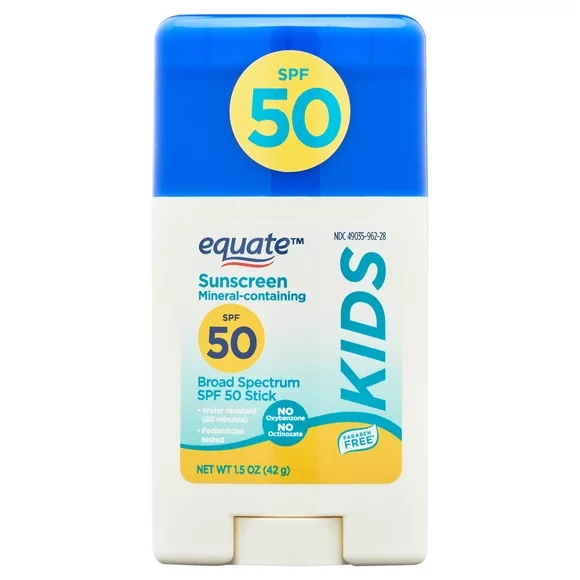 Equate Kids Broad Spectrum Sunscreen Stick with Mineral Actives, SPF 50, 1.5 oz