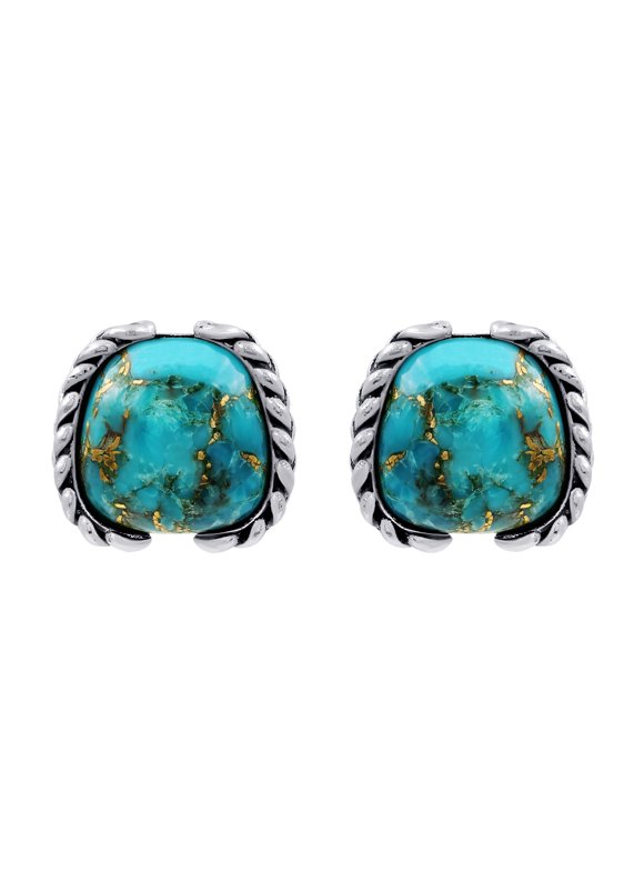 FASHIONQ RETAIL Blue Copper Turquoise Earrings Turquoise Jewelry for Women, 925 Sterling Silver Apple Shape Push Back Studs Gifts for Girls