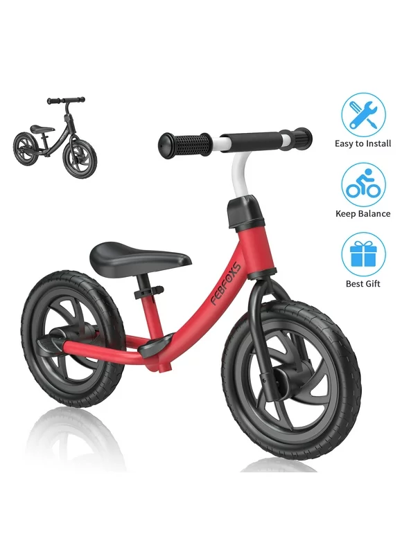 FEBFOXS Toddler Balance Bike, No Pedal Balance Bicycle with Adjustable Seat Height, Toddler Bicycle for Kids 3 to 6 Years Old Boys Girls, Red