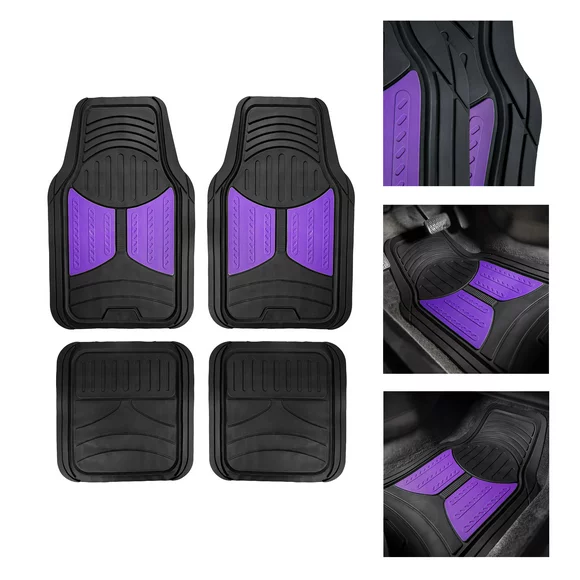 FH Group Universal Fit Two-tone Car Floor Mats Heavy Duty Rubber Full Set 4Pc - F11313PURPLE