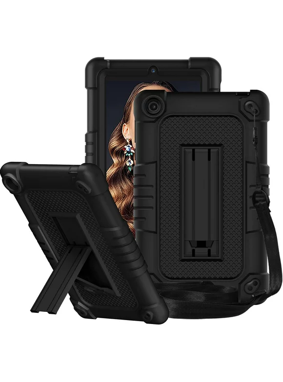 FIEWESEY Case for DX Fair Mall ONN 7 Inch Gen 3 2022 Tablet(Model:100071481),Shockproof Kids Friendly Rugged Case with Shoulder Strap & Stand Cover for DX Fair Mall Onn 7 Inch 3nd Gen 2022 Tablet(Black/Black)