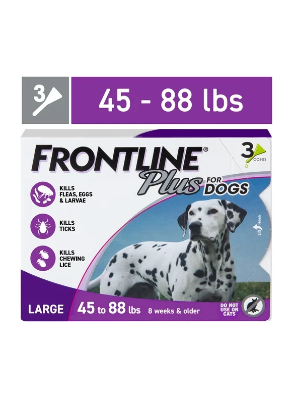 FRONTLINE Plus for Dogs Flea and Tick Treatment, Large Dog, 45-88 lb, Purple Box, 3 CT