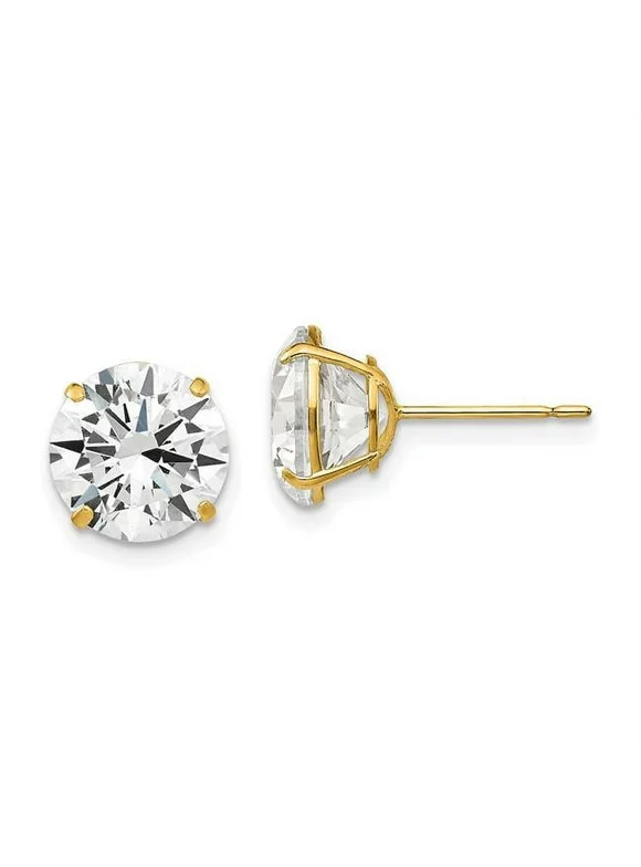 Finest Gold 14K Yellow Gold 9 mm Round CZ Post Earrings