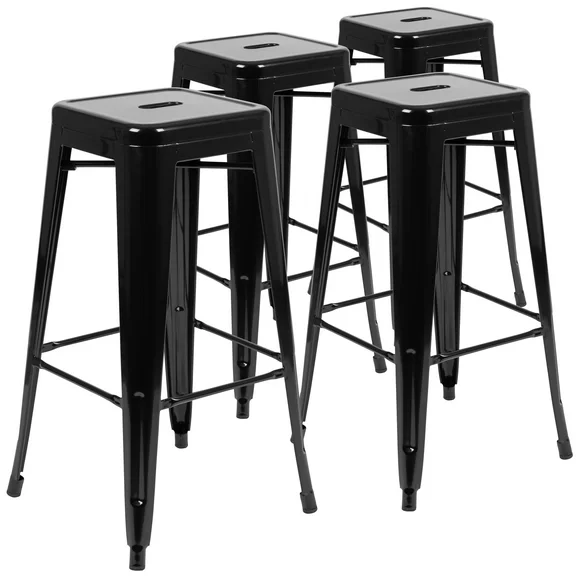 Flash Furniture Cierra 30" High Metal Indoor Bar Stool in Black - Stackable Set of 4