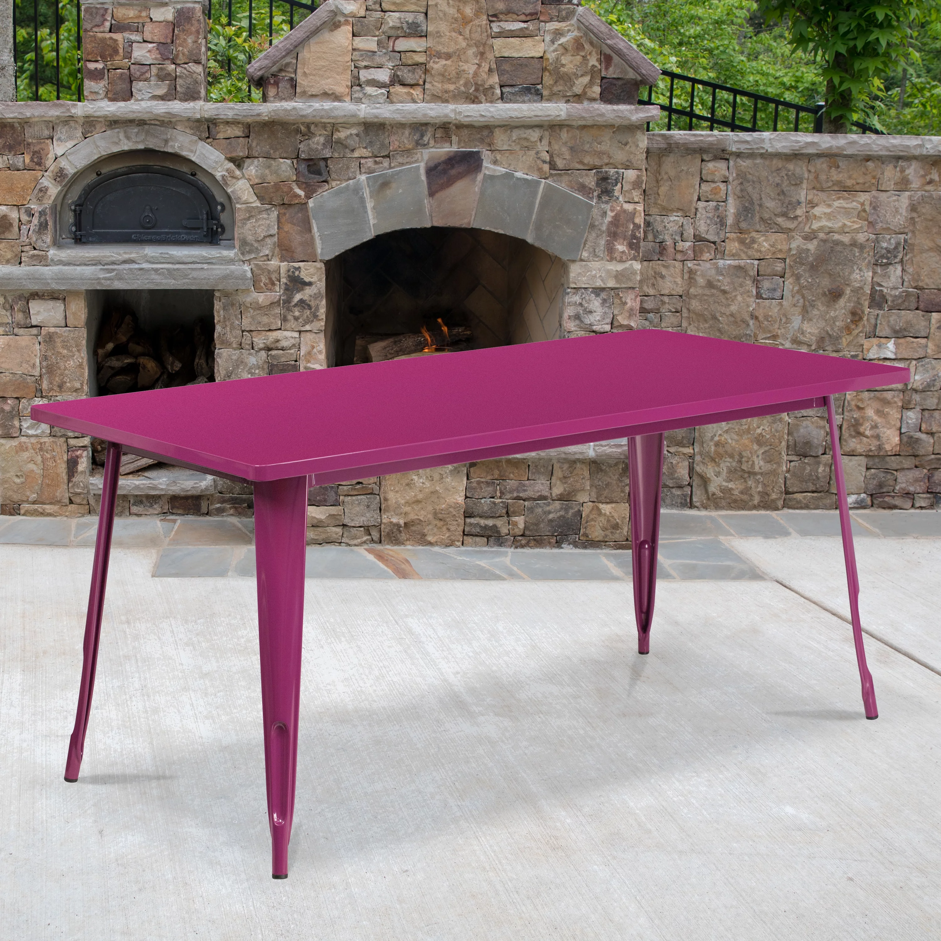 Flash Furniture Commercial Grade 31.5" x 63" Rectangular Purple Metal Indoor-Outdoor Table