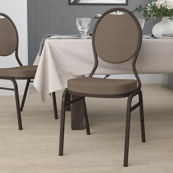 Flash Furniture HERCULES Series Teardrop Back Stacking Banquet Chair in Brown Patterned Fabric - Copper Vein Frame