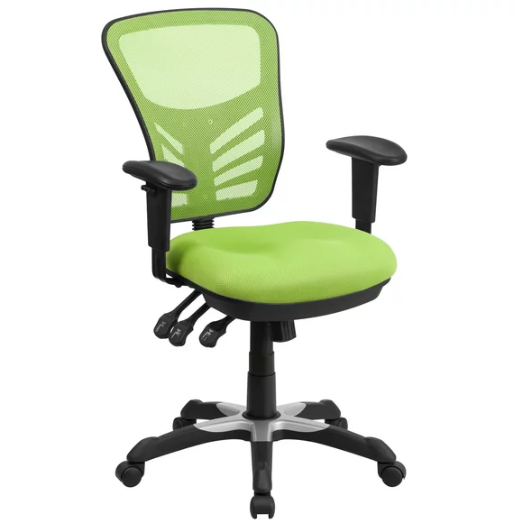 Flash Furniture Nicholas Mid-Back Green Mesh Multifunction Executive Swivel Ergonomic Office Chair with Adjustable Arms