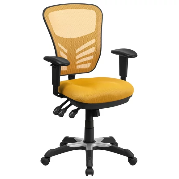 Flash Furniture Nicholas Mid-Back Yellow-Orange Mesh Multifunction Executive Swivel Ergonomic Office Chair with Adjustable Arms