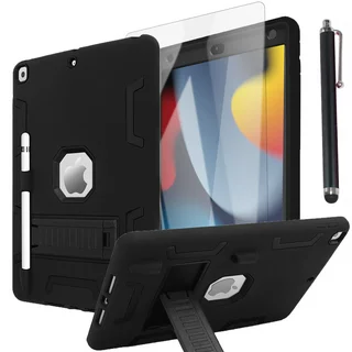 For iPad 9th Generation 10.2" Case Heavy Duty Shockproof Cover+Screen Protector(Black)