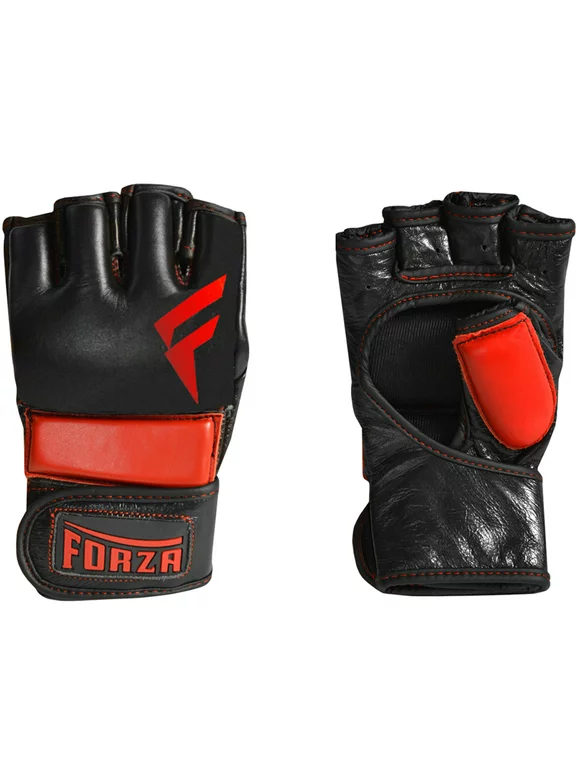 Forza Sports Leather MMA Training Gloves - Medium - Black/Red