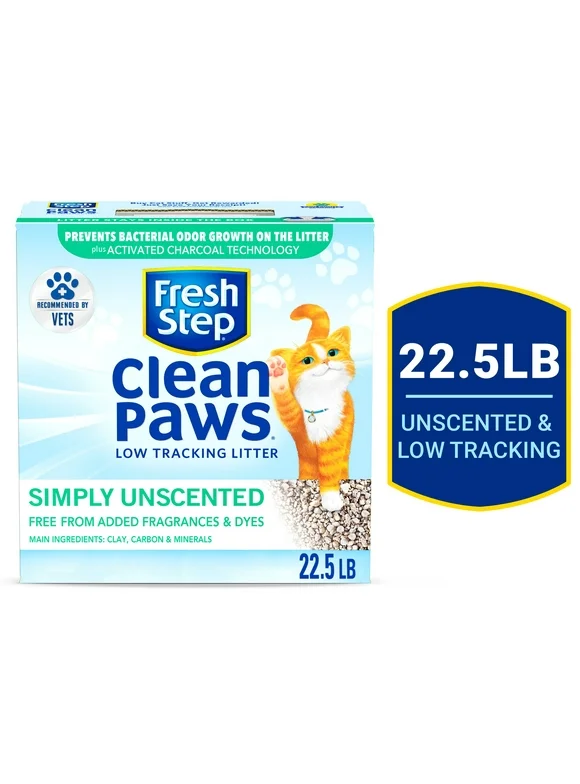 Fresh Step Clean Paws, Unscented Clumping Cat Litter, 22.5 lb