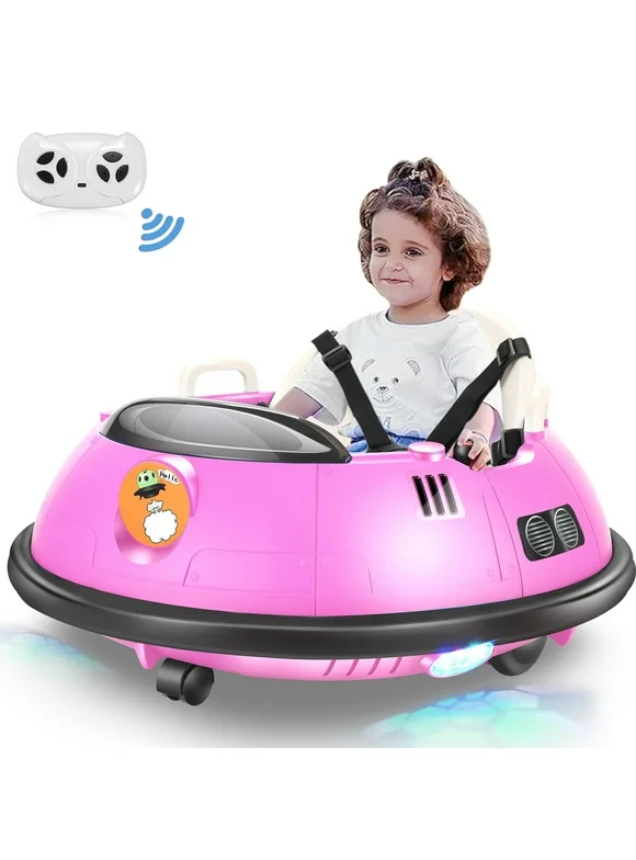 Funcid 12V Bumper Car Ride on with Remote Control, Kids Electric Baby Bumper Car for Toddlers, Toys for 1.5- 5 Girls Boys W/ 5-Point Seat Belt, 3-Speeds, Pink