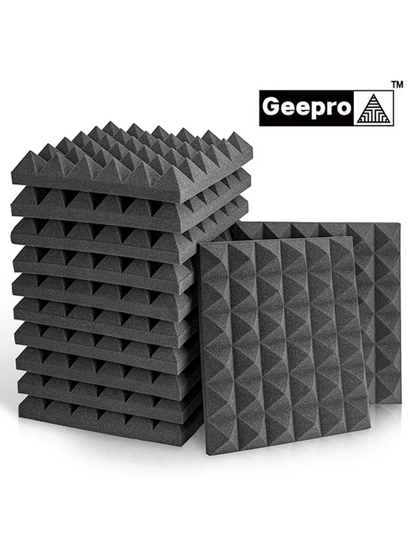 Geepro 8 Pcs/set Soundproofing Foam Studio Acoustic Panels Pyramid Fireproof Panels Foam Tiles Sound Insulation Absorbing, 12x12x2 inch